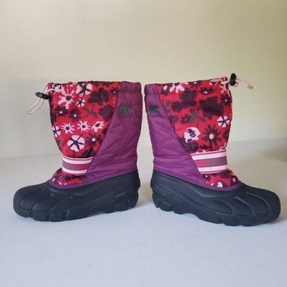 SOREL Cub Pink and Purple Floral Waterproof Insulated Winter Snow Boot Sz 5 - Picture 5 of 12